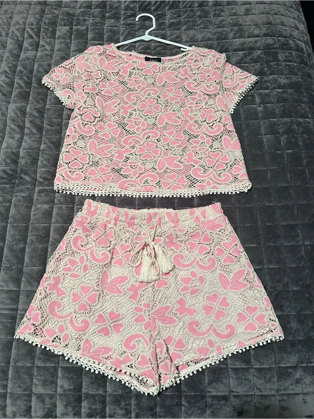 Pink & Cream Crochet Two-Piece Set